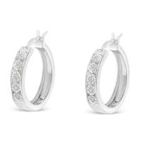 .925 Sterling Silver 1/10 Cttw Miracle Set Diamond Full Circle Hoop Earrings (I-J Color, I3 Clarity) 