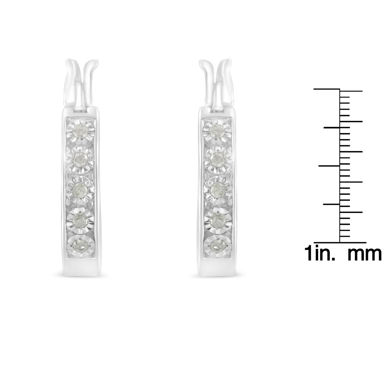 .925 Sterling Silver 1/10 Cttw Miracle Set Diamond Full Circle Hoop Earrings (I-J Color, I3 Clarity) 