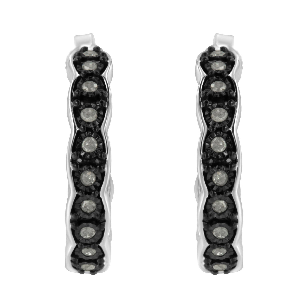 Black Rhodium and .925 Sterling Silver 1/4 cttw Miracle Plate Set Diamond "C" Shape Hoop Earring(I-J Color, I3 Clarity)