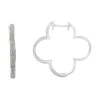 .925 Sterling Silver 1.0 cttw Diamond 4 Leaf Clover Shape Hoop Earrings(I-J Color, I3 Clarity)