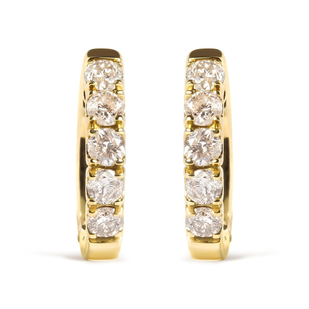 10K Yellow Gold 1/2 Cttw Round-Cut Diamond Hoop Earrings