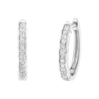 .925 Sterling Silver 1/4 Cttw Inlaid Diamond Curved Edge Hoop Earrings (I-J Color, I3 Clarity)
