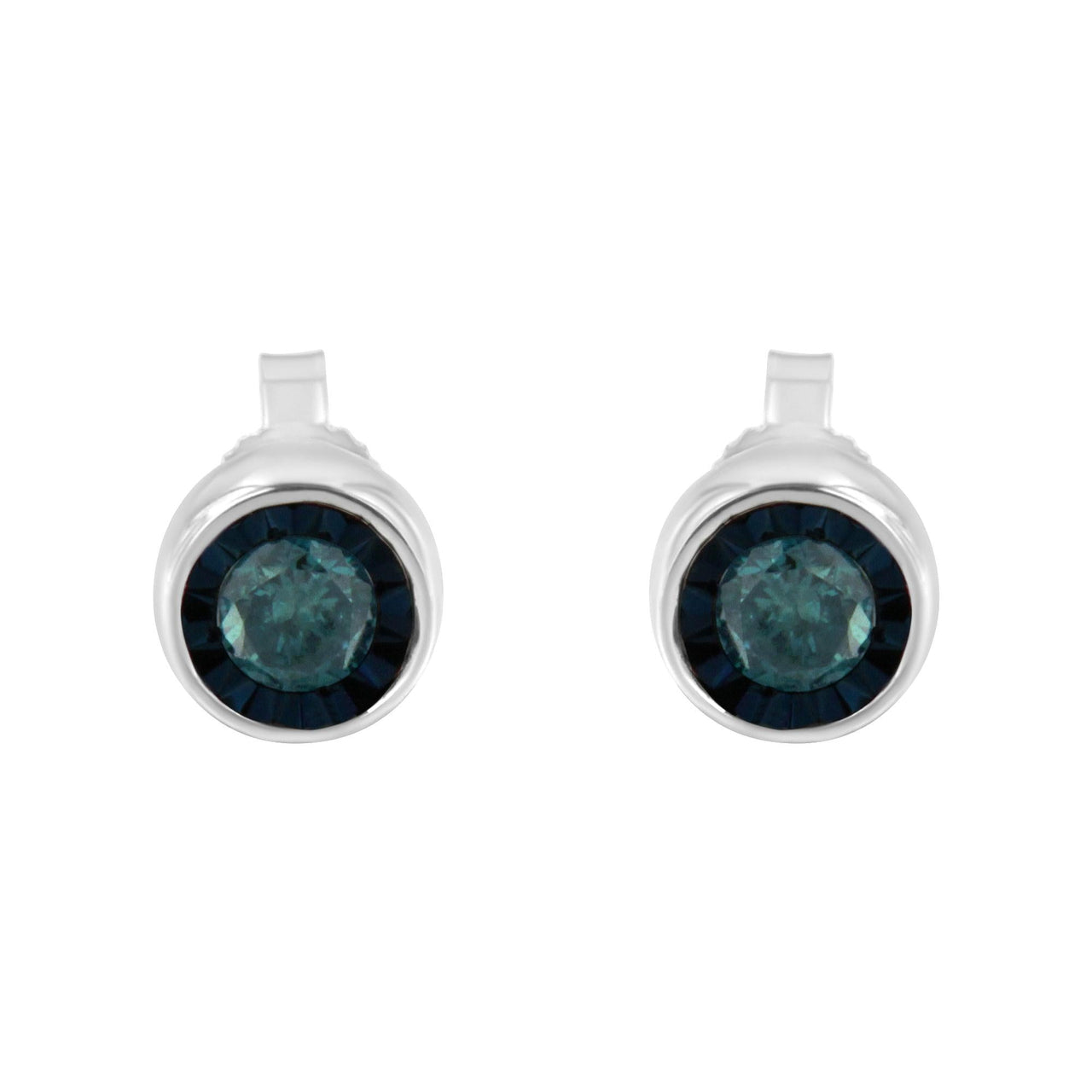 .925 Sterling Silver 0.40 Cttw Round Brilliant-Cut Blue Diamond Miracle-Set Stud Earrings (Fancy Color-Enhanced, I2-I3 Clarity)