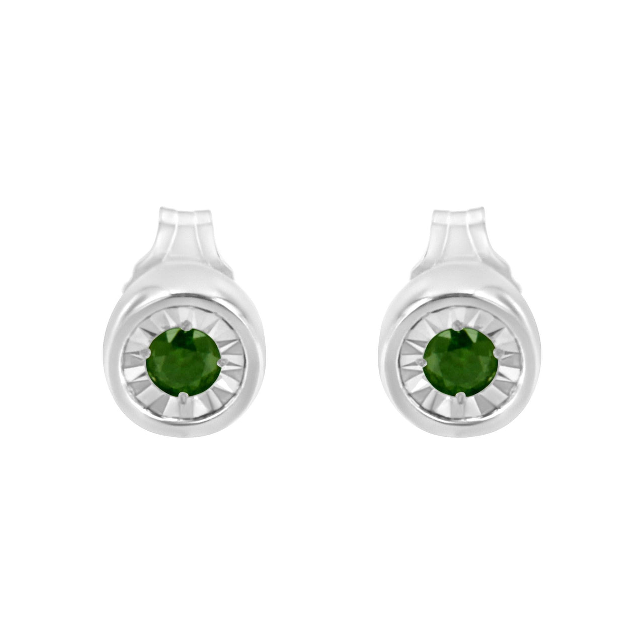 .925 Sterling Silver 1/5 Cttw Round Brilliant-Cut Green Diamond Miracle-Set Stud Earrings (Fancy Color-Enhanced, I1-I2 Clarity)