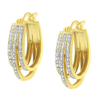 .925 Sterling Silver 1/4 Cttw Diamond and Alternating Beaded Triple Hoop Earring (I-J Color, I3 Clarity)