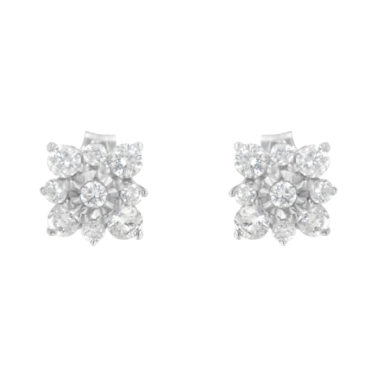 Sterling Silver Diamond Flower Stud Earrings (1/2 cttw, I-J Color, I1-I2 Clarity)