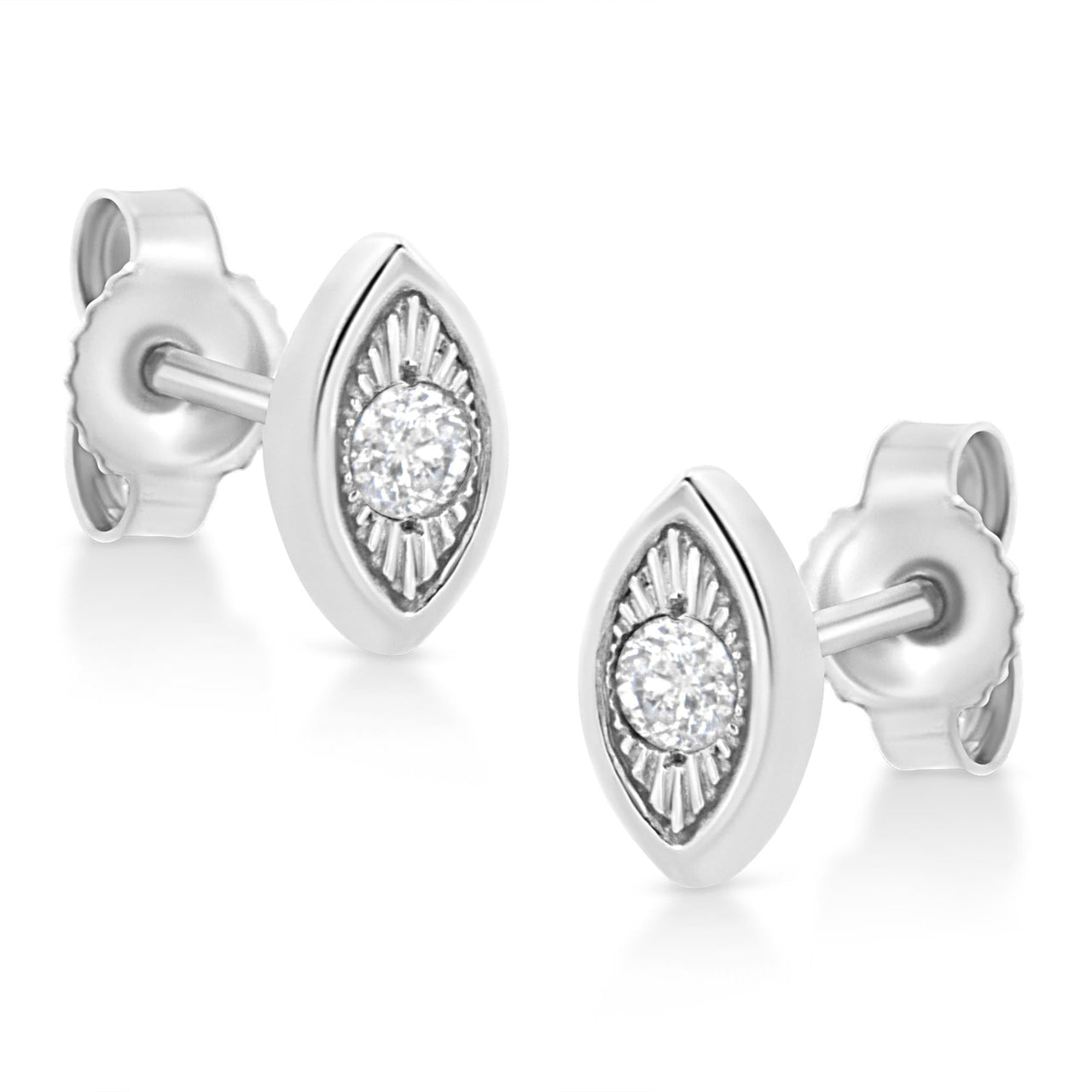 .925 Sterling Silver 1/10 Cttw Miracle-Set Diamond Stud Earrings (I-J Color, I2-I3 Clarity) - Choice of Shapes