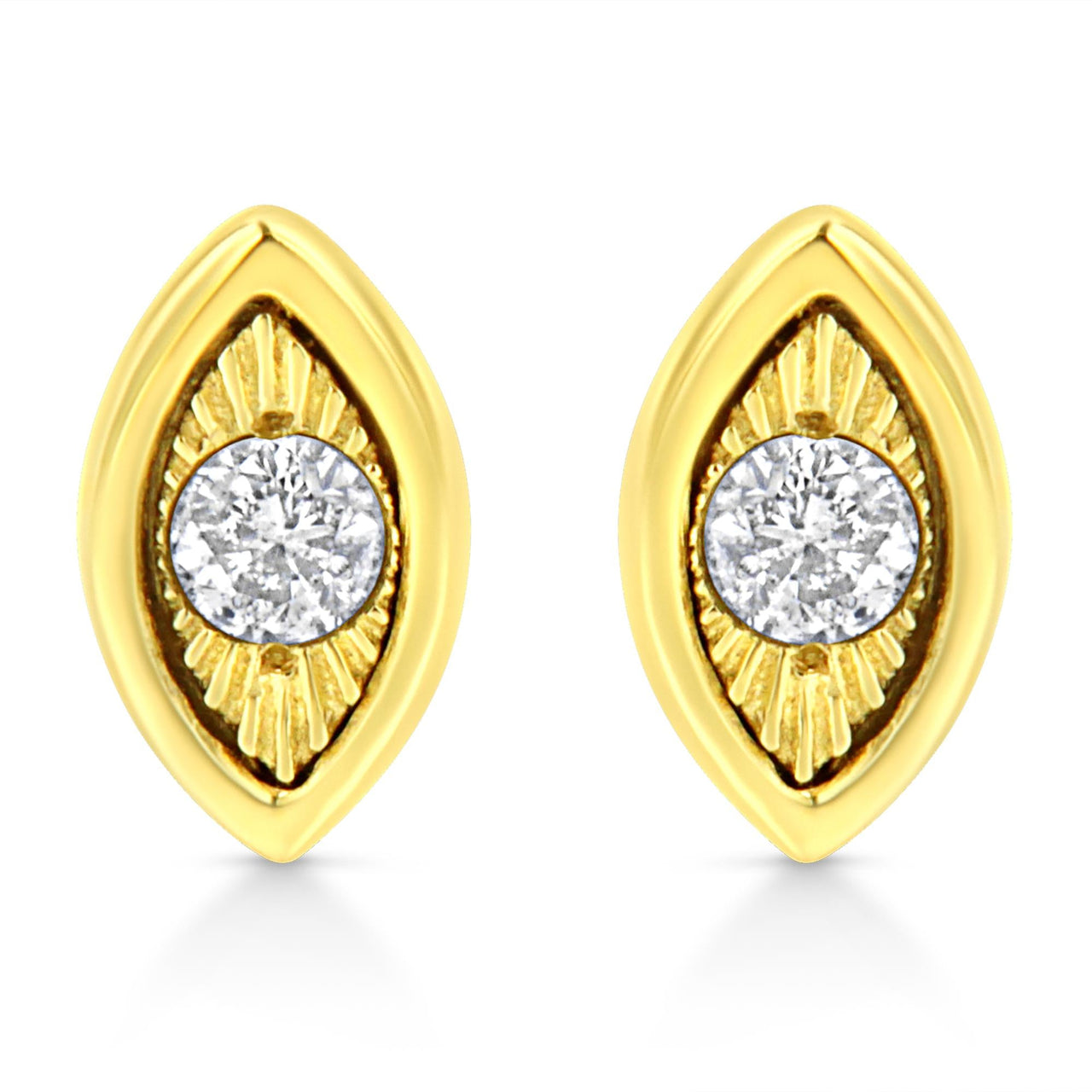 10K Yellow Gold Plated .925 Sterling Silver 1/10 Cttw Miracle-Set Diamond Stud Earrings - Choice of Shapes