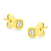 10K Yellow Gold Plated .925 Sterling Silver 1/10 Cttw Miracle-Set Diamond Stud Earrings - Choice of Shapes