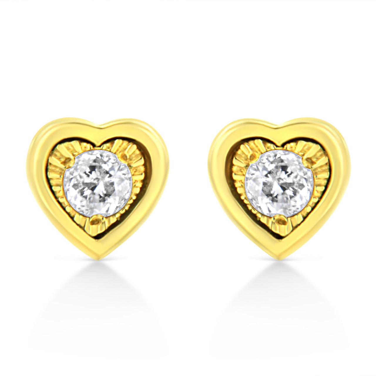 10K Yellow Gold Plated .925 Sterling Silver 1/10 Cttw Miracle-Set Diamond Stud Earrings - Choice of Shapes