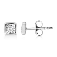 .925 Sterling Silver 1/10 Cttw Miracle-Set Diamond Stud Earrings (I-J Color, I2-I3 Clarity) - Choice of Shapes