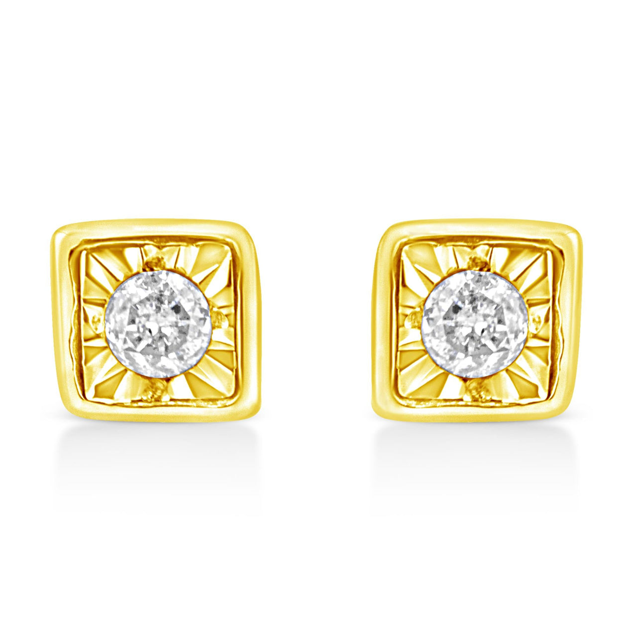 10K Yellow Gold Plated .925 Sterling Silver 1/10 Cttw Miracle-Set Diamond Stud Earrings - Choice of Shapes
