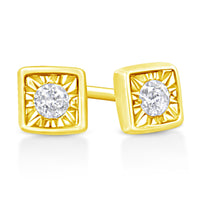 10K Yellow Gold Plated .925 Sterling Silver 1/10 Cttw Miracle-Set Diamond Stud Earrings - Choice of Shapes