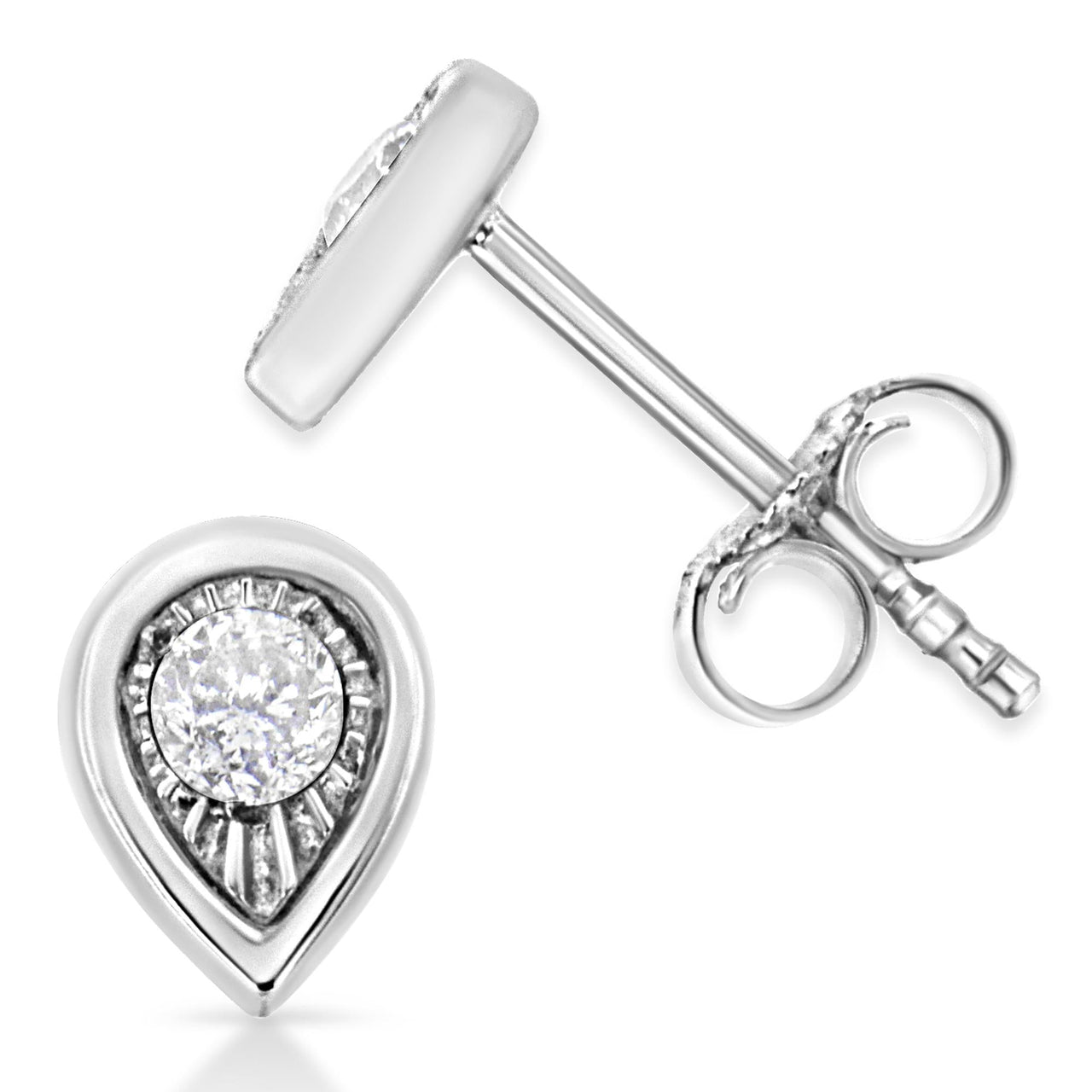 .925 Sterling Silver 1/10 Cttw Miracle-Set Diamond Stud Earrings (I-J Color, I2-I3 Clarity) - Choice of Shapes