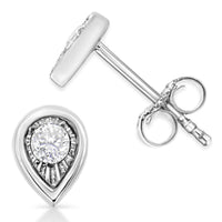 .925 Sterling Silver 1/10 Cttw Miracle-Set Diamond Stud Earrings (I-J Color, I2-I3 Clarity) - Choice of Shapes