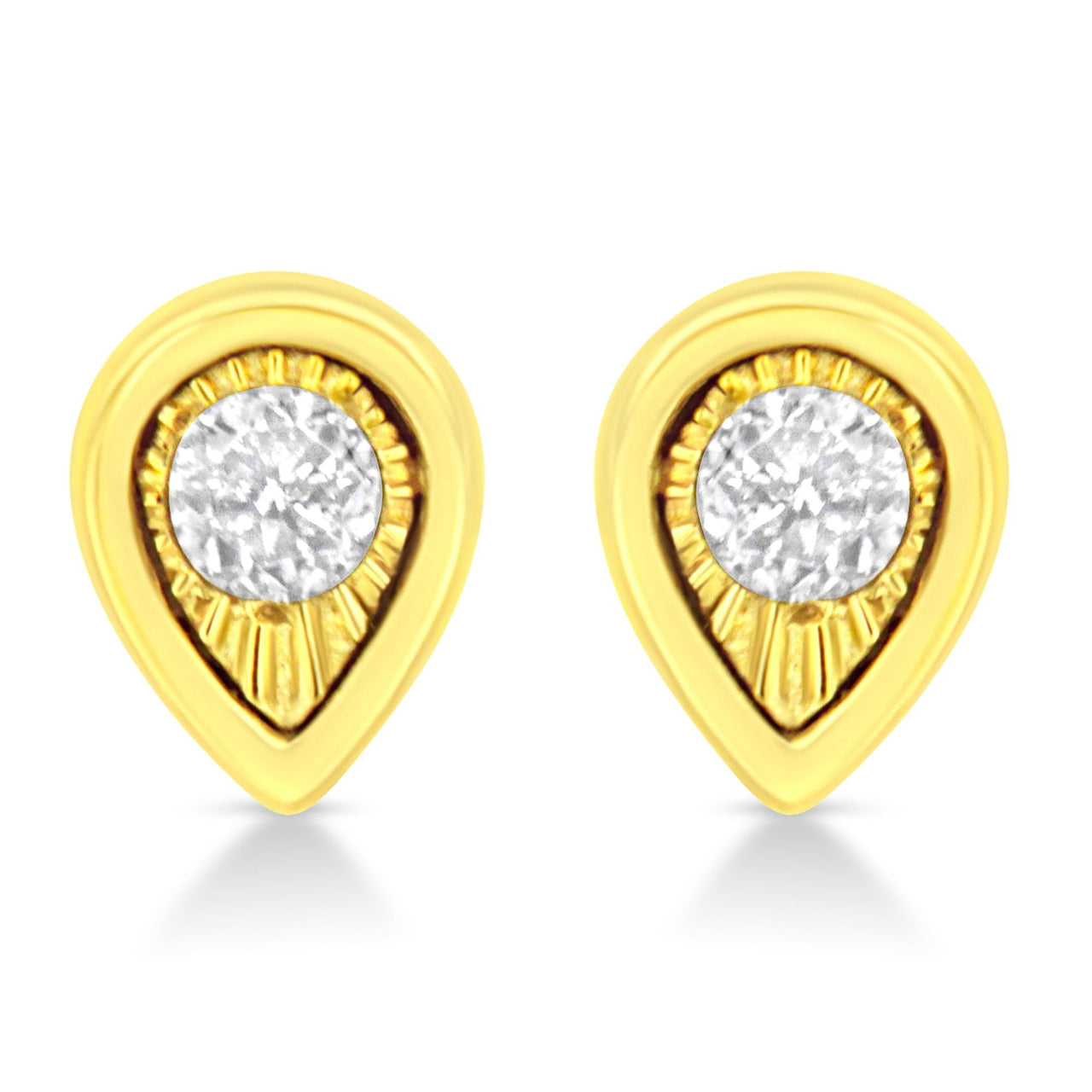 10K Yellow Gold Plated .925 Sterling Silver 1/10 Cttw Miracle-Set Diamond Stud Earrings - Choice of Shapes