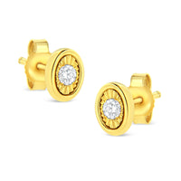 10K Yellow Gold Plated .925 Sterling Silver 1/10 Cttw Miracle-Set Diamond Stud Earrings - Choice of Shapes