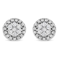 .925 Sterling Silver 1/3 Cttw 7 Stone Pave Set Diamond Beaded Stud Earrings (I-J Color, I2-I3 Clarity)