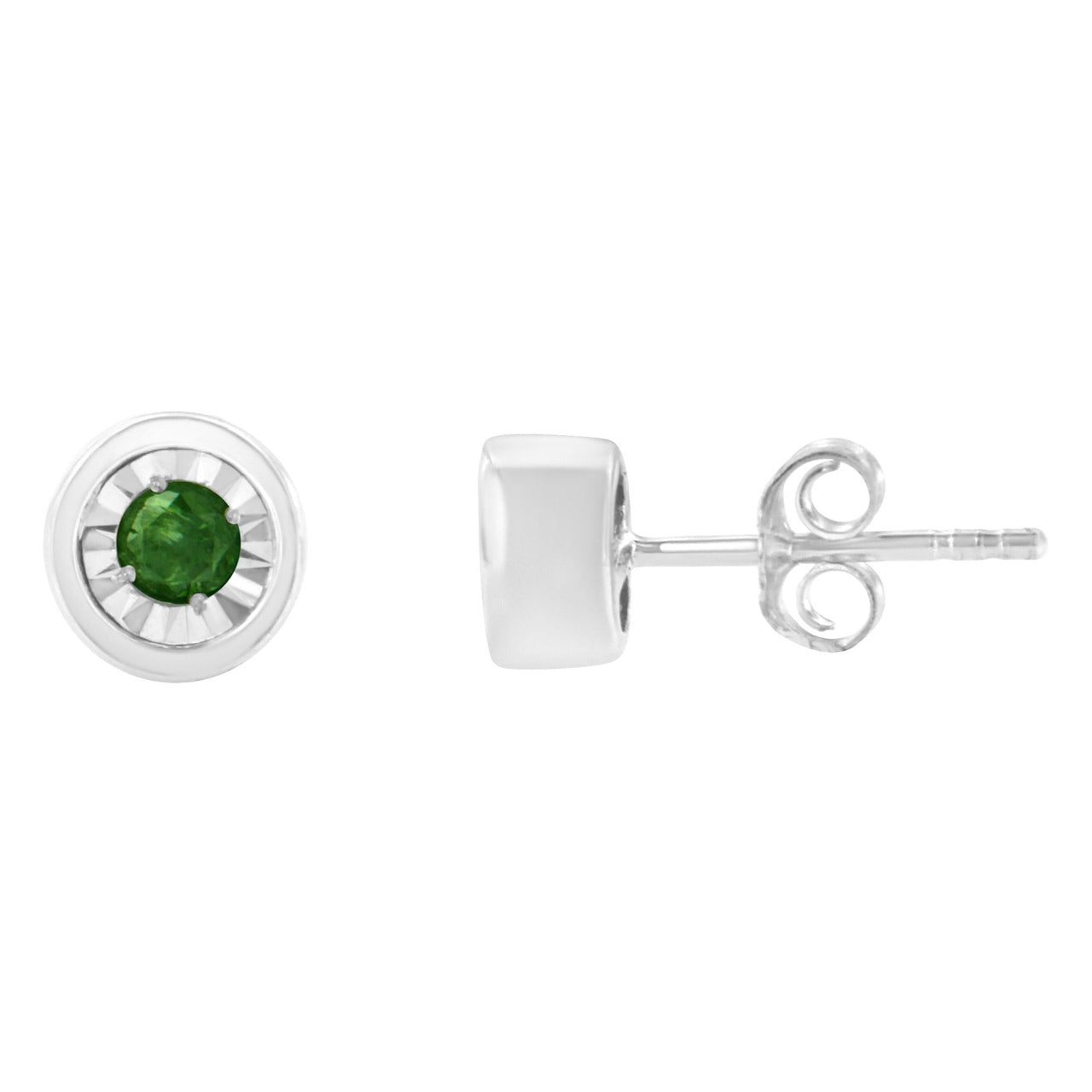 .925 Sterling Silver 0.15 Cttw Round Brilliant-Cut Green Diamond Miracle-Set Stud Earrings (Fancy Color-Enhanced, I1-I2 Clarity)