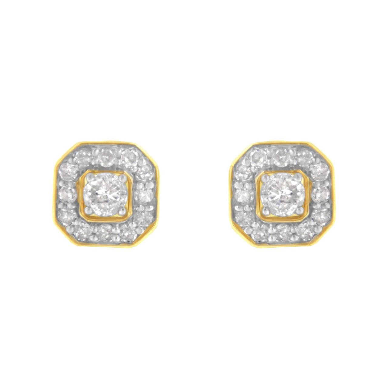 2 Micron 10KT Yellow Gold Plated Sterling Silver Diamond Square Stud Earrings (1/2 cttw, J-K Color, I2-3 Clarity)