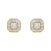 2 Micron 10KT Yellow Gold Plated Sterling Silver Diamond Square Stud Earrings (1/2 cttw, J-K Color, I2-3 Clarity)