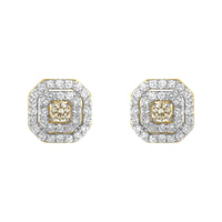 2 Micron 10KT Yellow Gold Plated Sterling Silver Diamond Square Stud Earrings (1 cttw, J-K Color, I2-I3 Clarity)