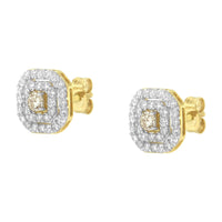 2 Micron 10KT Yellow Gold Plated Sterling Silver Diamond Square Stud Earrings (1 cttw, J-K Color, I2-I3 Clarity)