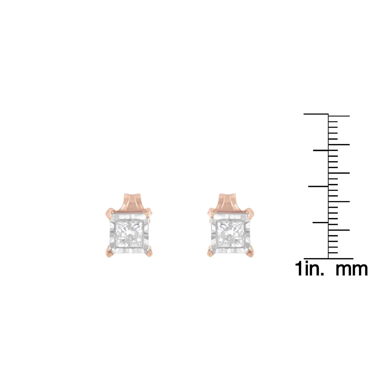 14K Rose Gold Plated Two-Tone .925 Sterling Silver 1/2 Cttw Princess-Cut Square Near Colorless Diamond Solitaire Miracle-Plate Stud Earrings (J-K Color, I2-I3 Clarity)