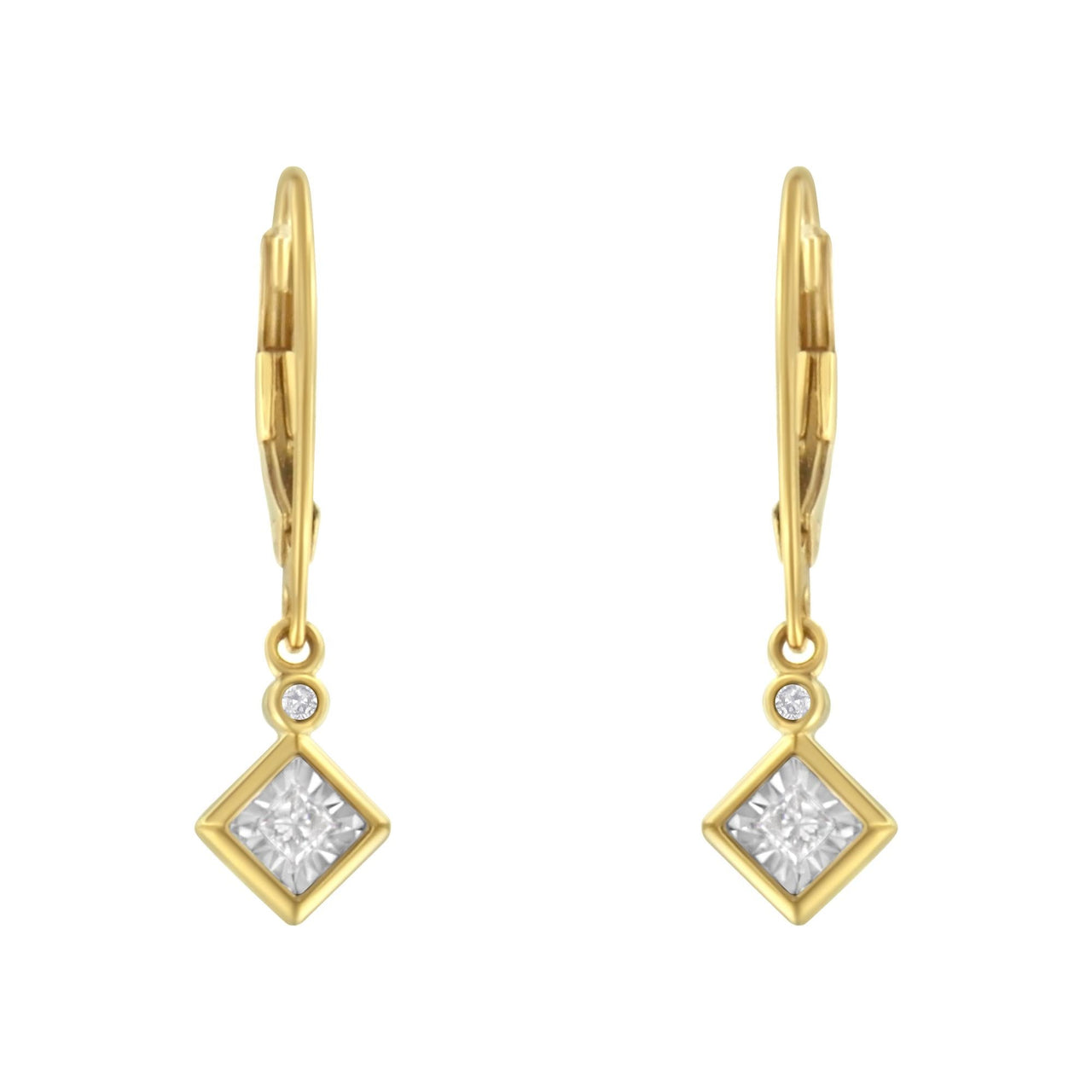 2 Micron 14K Yellow Gold Plating Diamond Dangle Earrings ( 1/3 cttw, J-K Color, I1-I2 Clarity)