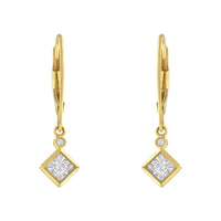2 Micron 14K Yellow Gold Plating Diamond Dangle Earrings ( 1/3 cttw, J-K Color, I1-I2 Clarity)