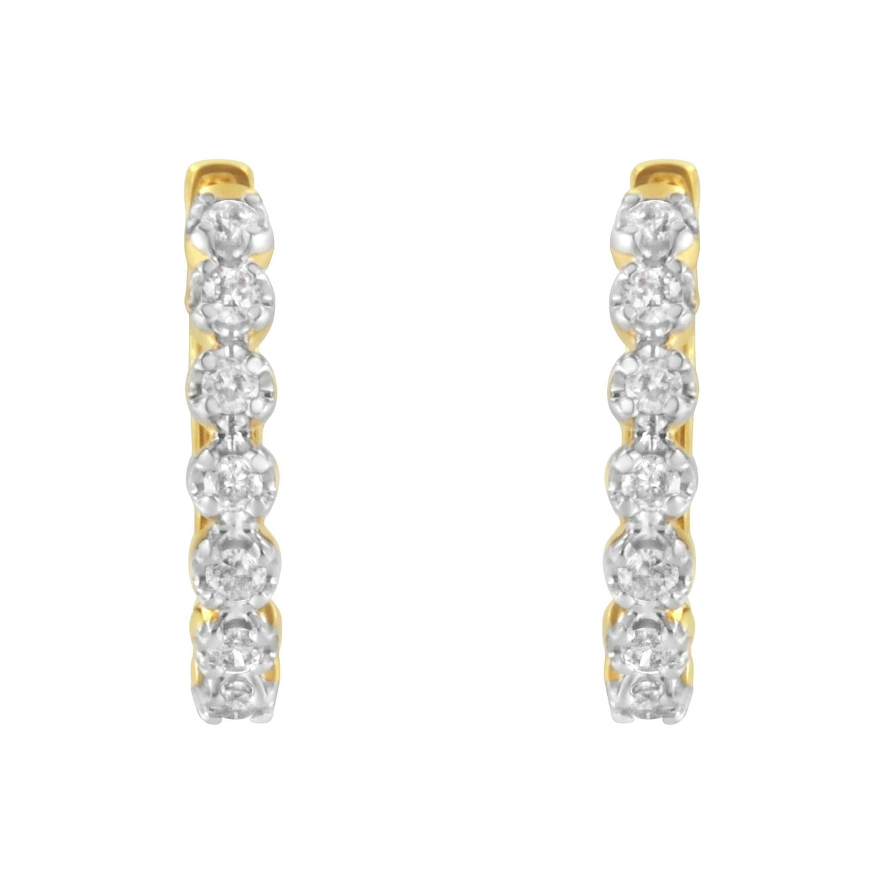 10KT Yellow Gold Diamond Huggy Hoop Earrings (1/2 cttw, J-K Color, I2-I3 Clarity)