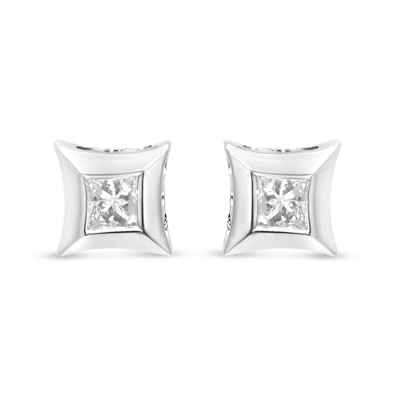 10K White Gold 1/3 Cttw Invisible Set Style Princess-Cut Diamond Stud Earrings (H-I Color, SI2-I1 Clarity)