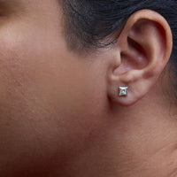 Sterling Silver 1/3 Cttw Princess Cut Diamond Square Stud Earrings