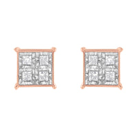 Rose Gold Plated Sterling Silver Diamond Composite Stud Earrings (3/4 cttw, J-K Color, I1-I2 Clarity)