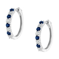 10K White Gold 2.5MM Sapphire Gemstone and 1/2 Cttw Diamond Hoop Earrings (H-I Color, I1-I2 Clarity)