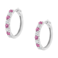 10K White Gold 2.5MM Sapphire Gemstone and 1/2 Cttw Diamond Hoop Earrings (H-I Color, I1-I2 Clarity)