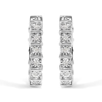 .925 Sterling Silver 1/2 Cttw Diamond Bar and Plate Eternity Hoop Earrings (I-J Color, I3 Clarity)