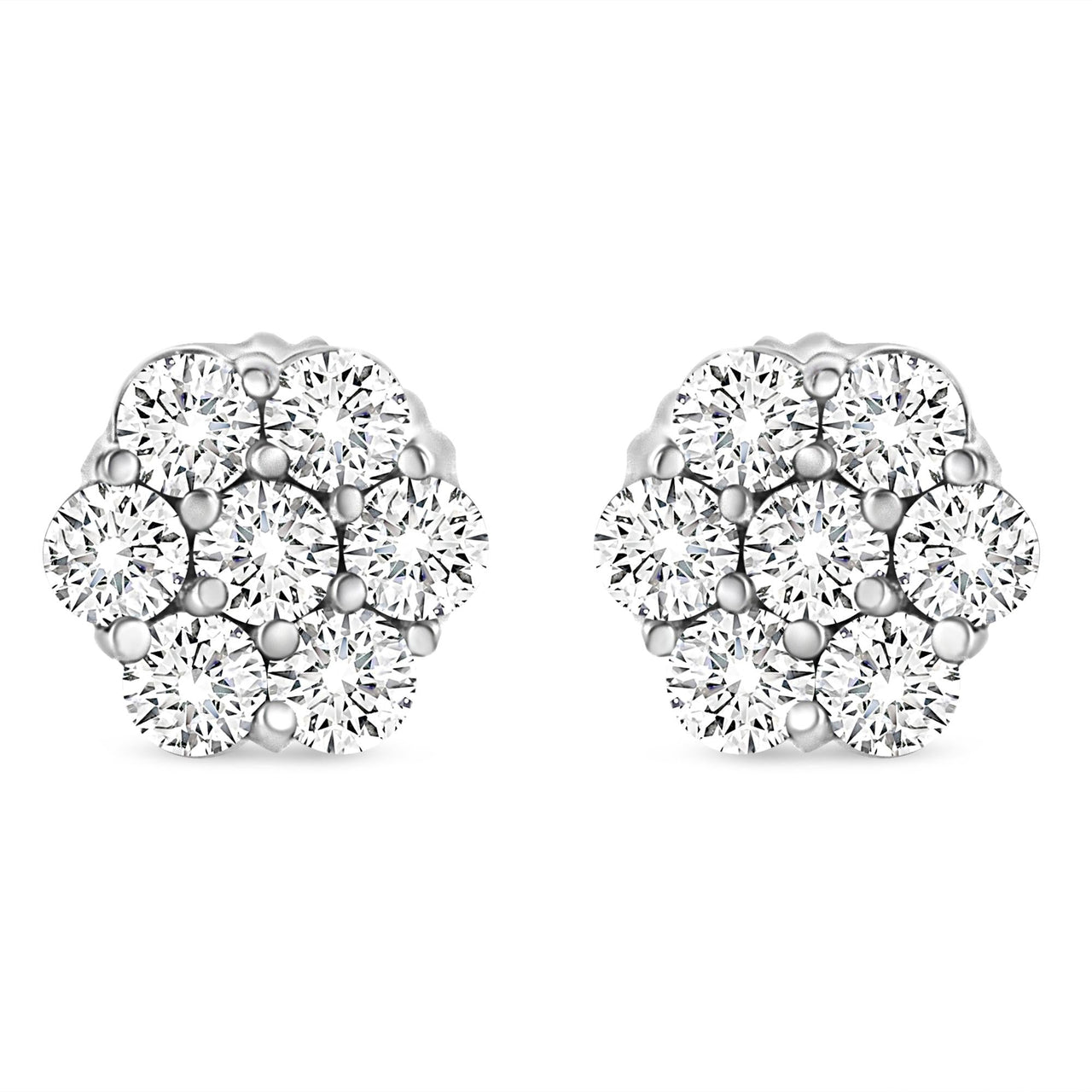 14K White Gold 1/3 Cttw Floral Cluster Diamond Stud Earrings with Screw backs (I-J Color, SI2-I1 Clarity	)