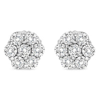 14K White Gold 1/3 Cttw Floral Cluster Diamond Stud Earrings with Screw backs (I-J Color, SI2-I1 Clarity	)