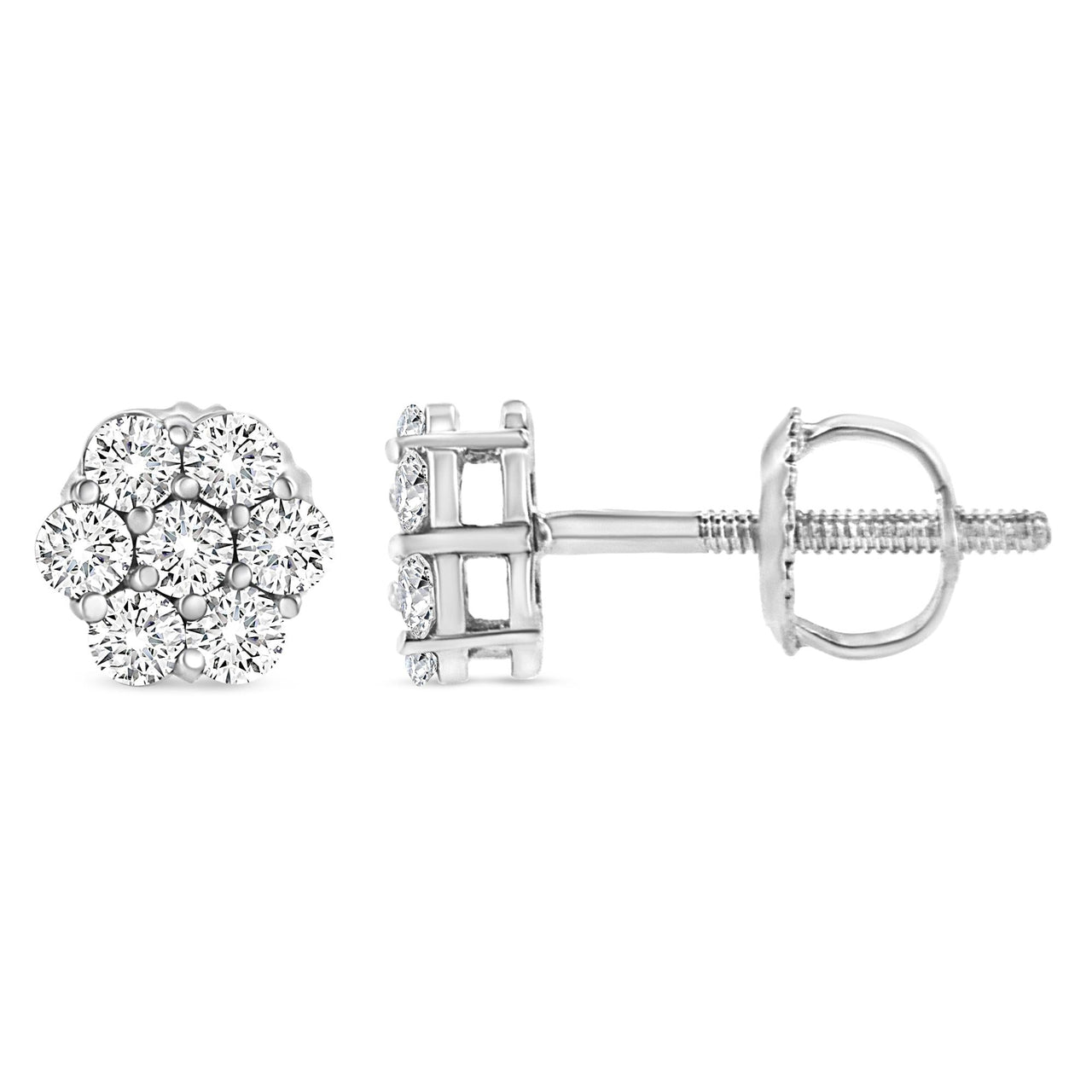 14K White Gold 1/3 Cttw Floral Cluster Diamond Stud Earrings with Screw backs (I-J Color, SI2-I1 Clarity	)
