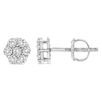 14K White Gold 1/3 Cttw Floral Cluster Diamond Stud Earrings with Screw backs (I-J Color, SI2-I1 Clarity	)