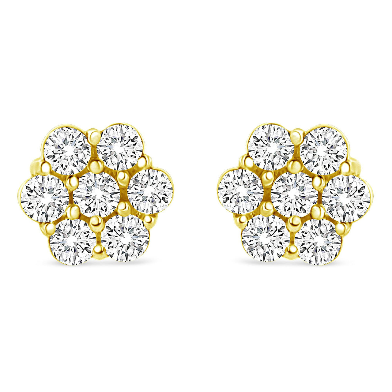 14K Yellow Gold 1/2 Cttw Round Brilliant Cut Diamond Floral Cluster Screwback Stud Earrings (I-J Color, SI2-I1 Clarity)