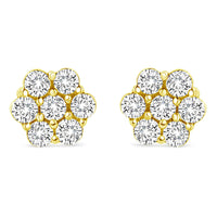 14K Yellow Gold 1/2 Cttw Round Brilliant Cut Diamond Floral Cluster Screwback Stud Earrings (I-J Color, SI2-I1 Clarity)