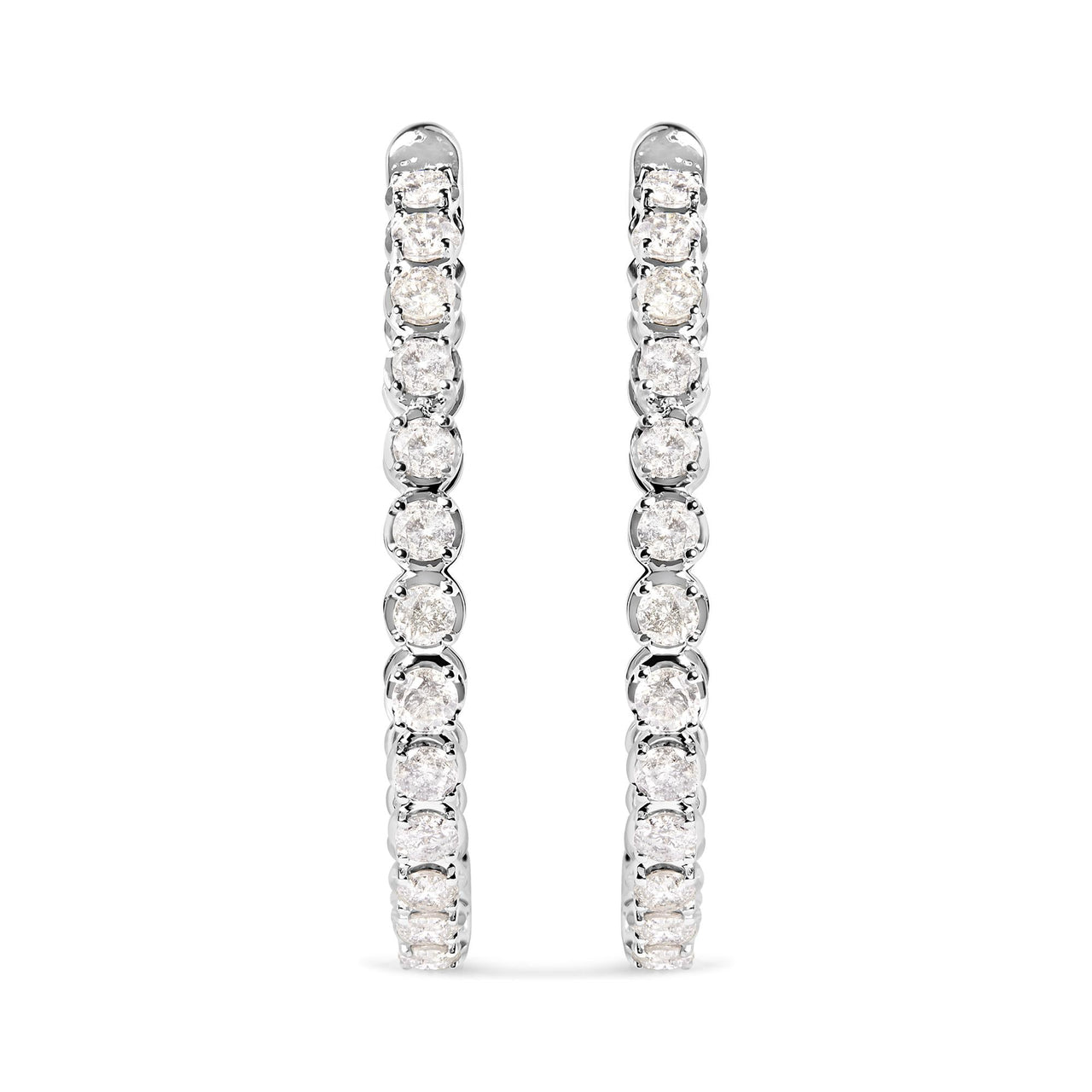 14K White Gold 7.0 Cttw Diamond 1-¾ Inside Out Hinged Leverback Hoop Earrings (I-J Color, I2-I3 Clarity)