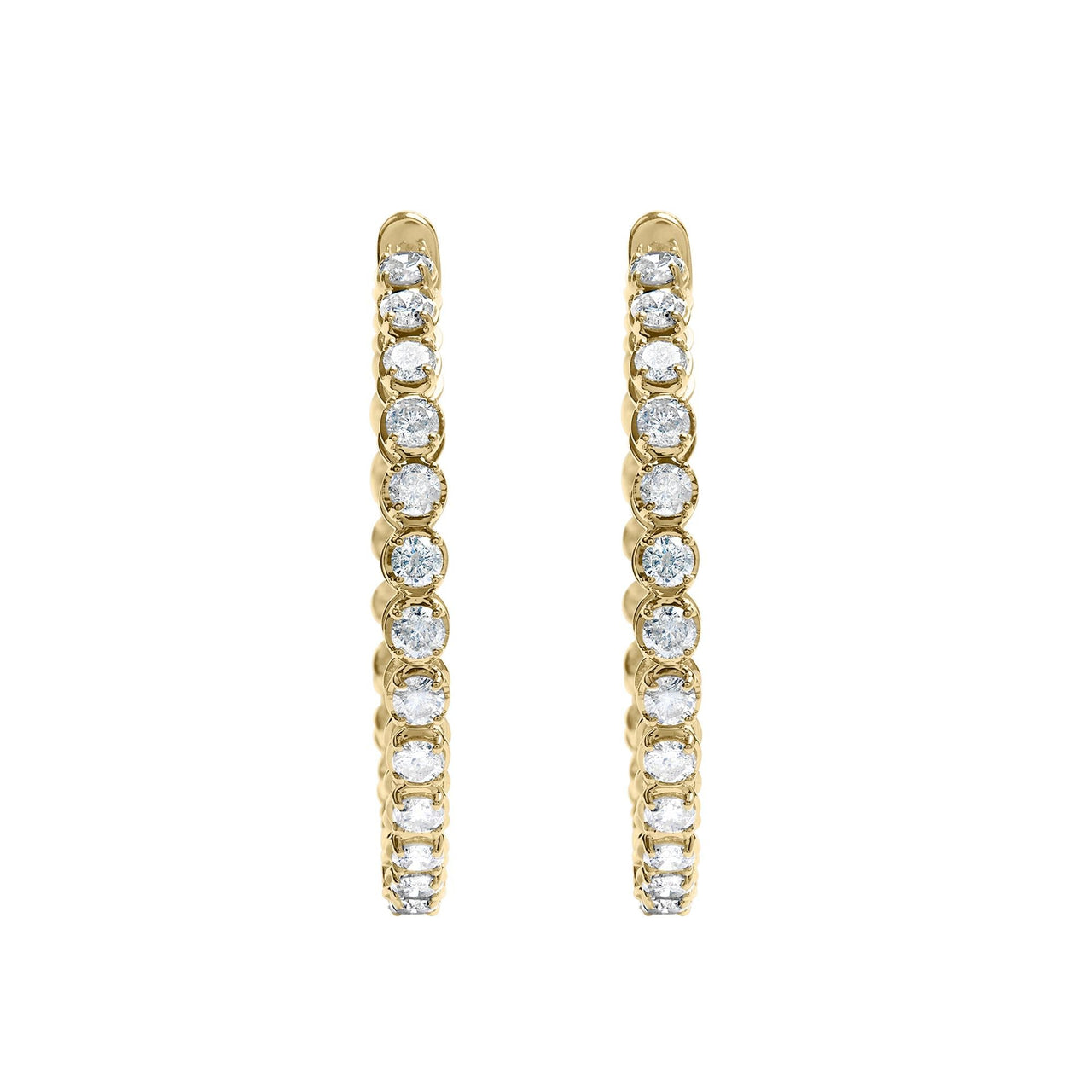 14K Yellow Gold 7.0 Cttw Round Brilliant Cut Diamond 1-¾ Inside Out Hinged Leverback Hoop Earrings (I-J Color, I1-I2 Clarity)