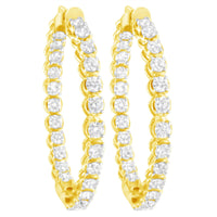 14K Yellow Gold 7.0 Cttw Round Brilliant Cut Diamond 1-¾ Inside Out Hinged Leverback Hoop Earrings (I-J Color, I1-I2 Clarity)