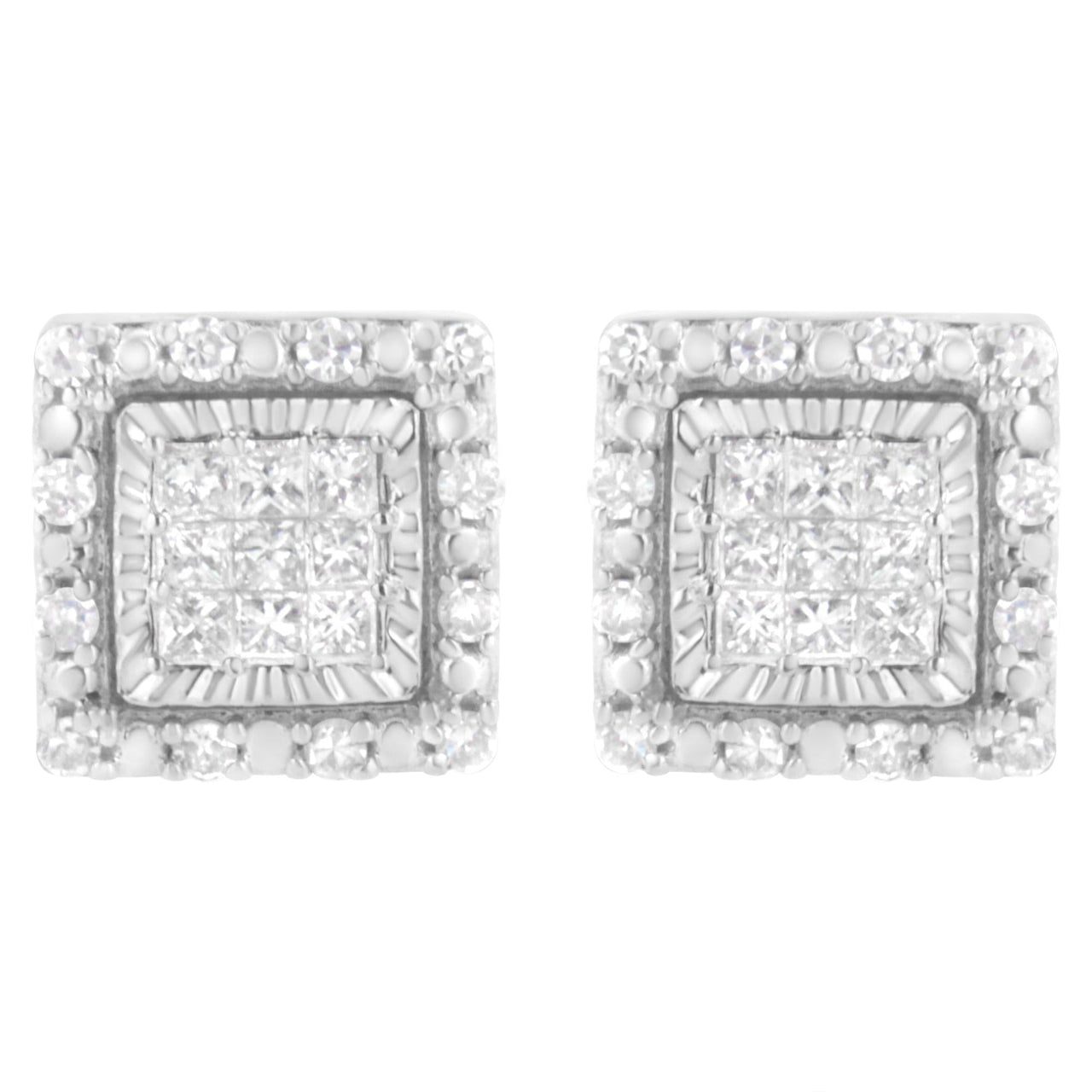 10K White Gold 1/2 cttw Invisible Set Princess-Cut Diamond Square Stud Earring (I-J Color, I1-I2 Clarity)