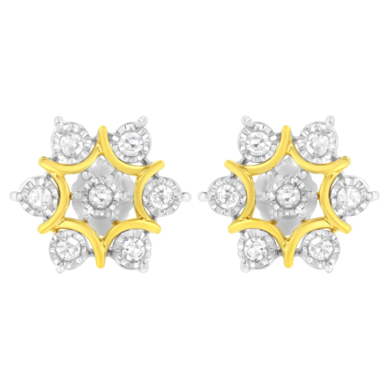 10K Yellow Gold Plated .925 Sterling Silver 1/4 Cttw Miracle Set Round-Cut Diamond Floral Earring (I-J Color, I2-I3 Clarity)