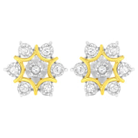 10K Yellow Gold Plated .925 Sterling Silver 1/4 Cttw Miracle Set Round-Cut Diamond Floral Earring (I-J Color, I2-I3 Clarity)