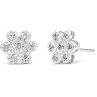 .925 Sterling Silver 1/4 Cttw Diamond Floral Cluster Stud Earring (I-J Color, I2-I3 Clarity)